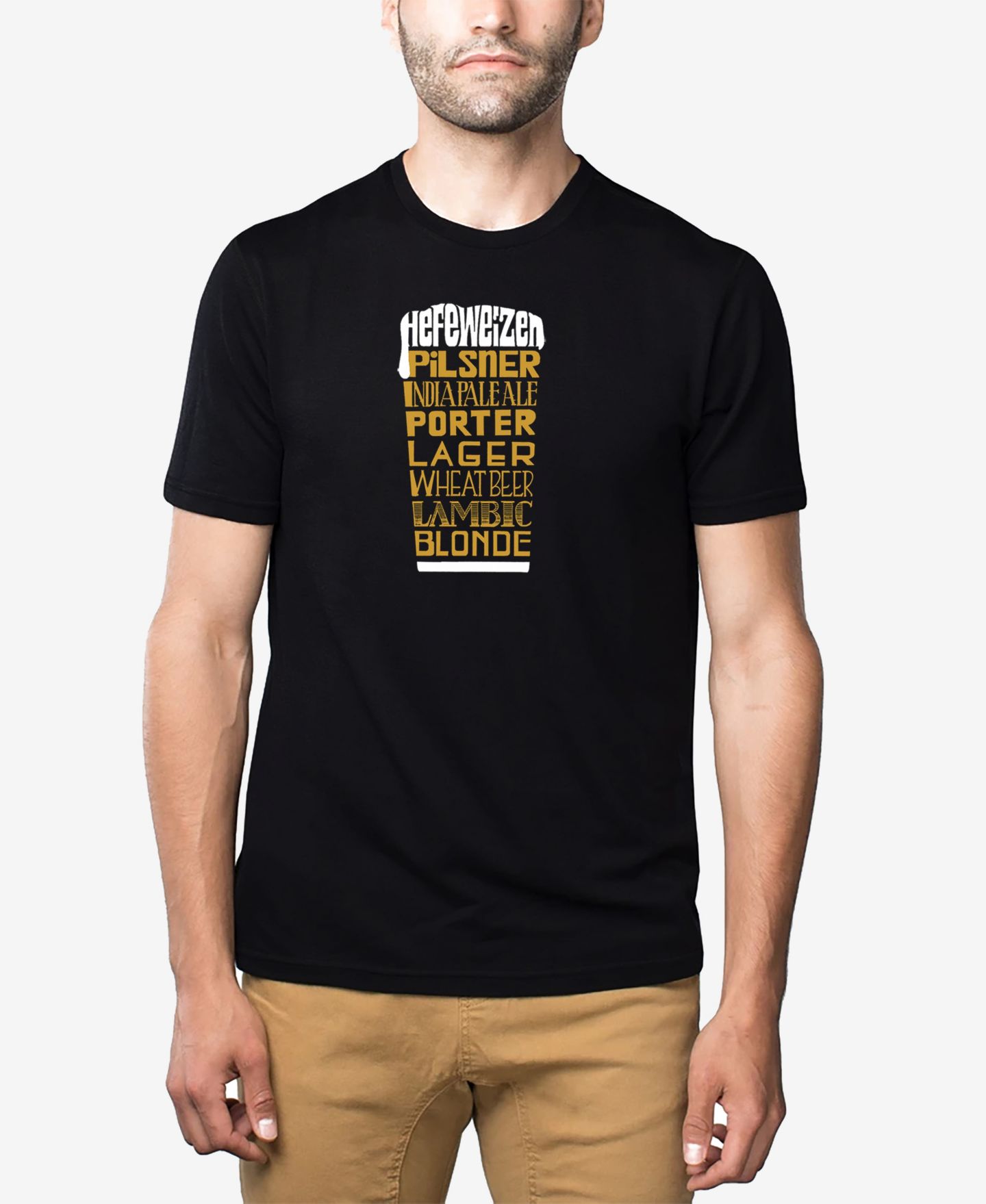 Мужская футболка LA Pop Art Cotton/Poly Blend Word Art Styles of Beer, цвет: Чёрный — фото 1