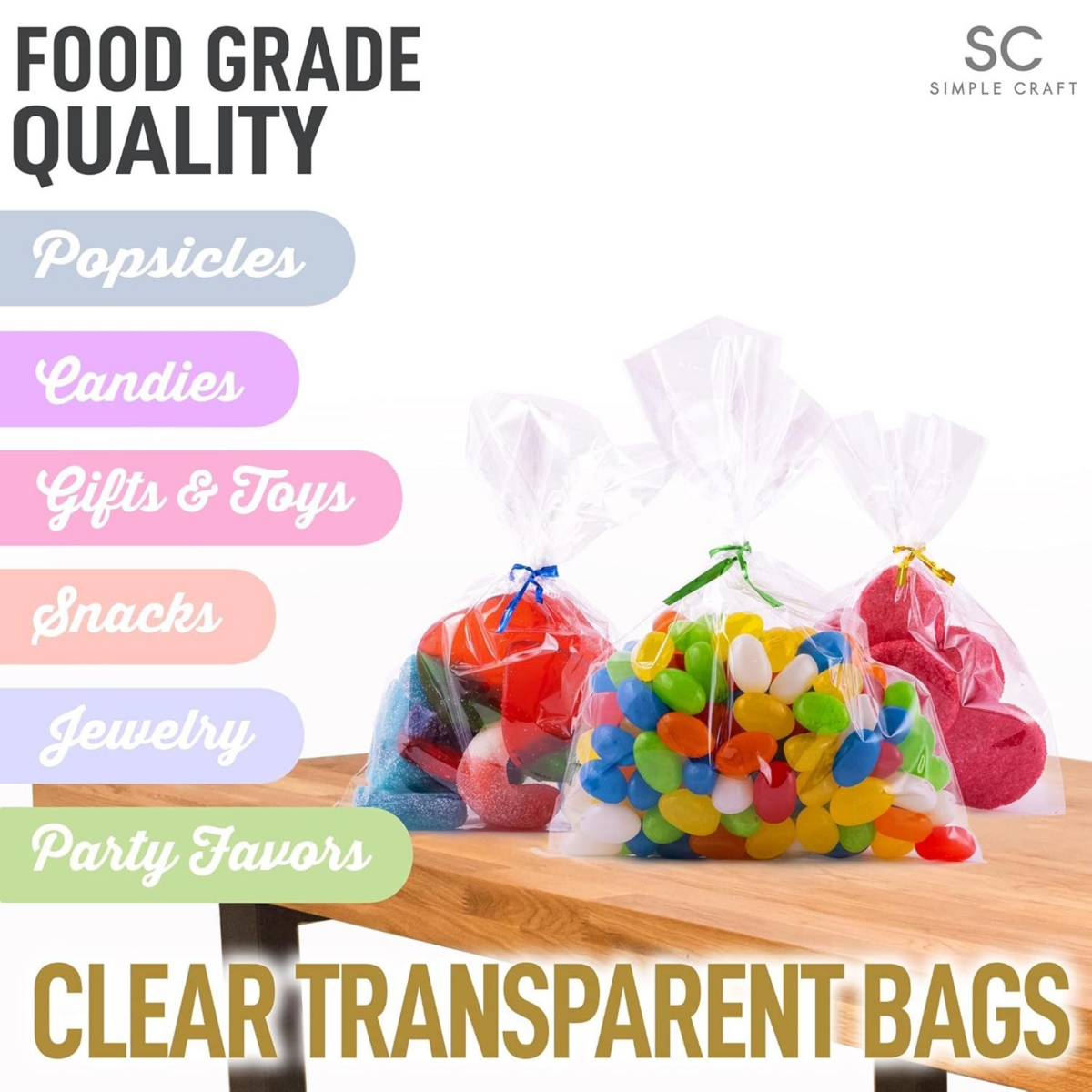 Zulay Kitchen 5 x 7 Inches Clear Cellophane Candy Bags With Ties - 200 Piece