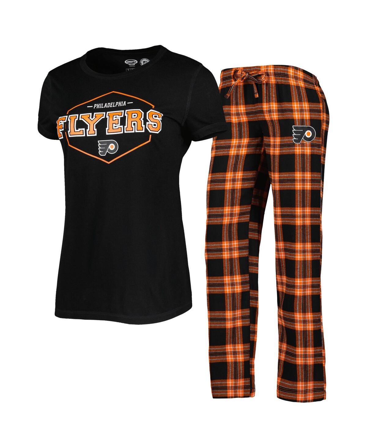 Shop Concepts Sport Women's  Black, Orange Philadelphia Flyers Badge T-shirt And Pants Sleep Set In Black,orange