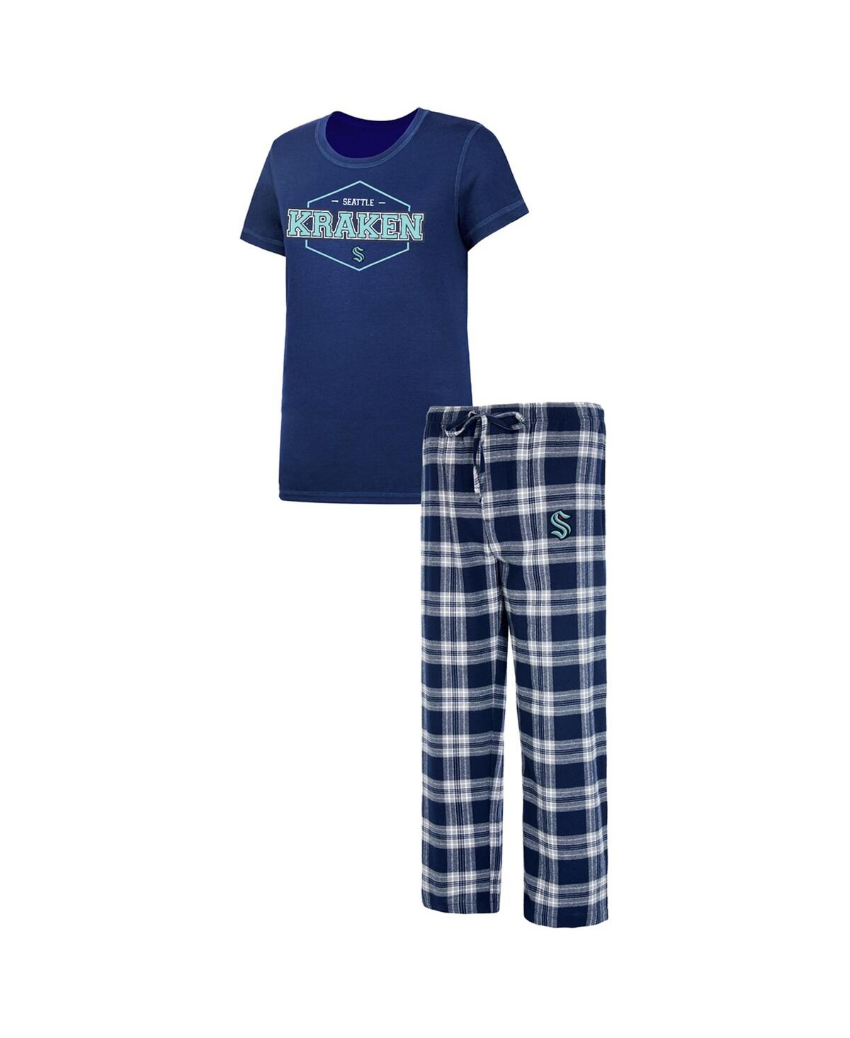 Shop Concepts Sport Women's  Deep Sea Blue, Gray Seattle Kraken Badge T-shirt And Pants Sleep Set In Deep Sea Blue,gray