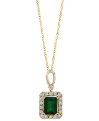 EFFY&reg; Emerald (2-1/5 ct. t.w.) & Diamond (1/4 ct. t.w.) Emerald-Cut Square Halo 18" Pendant Necklace in 14k Two-Tone Gold