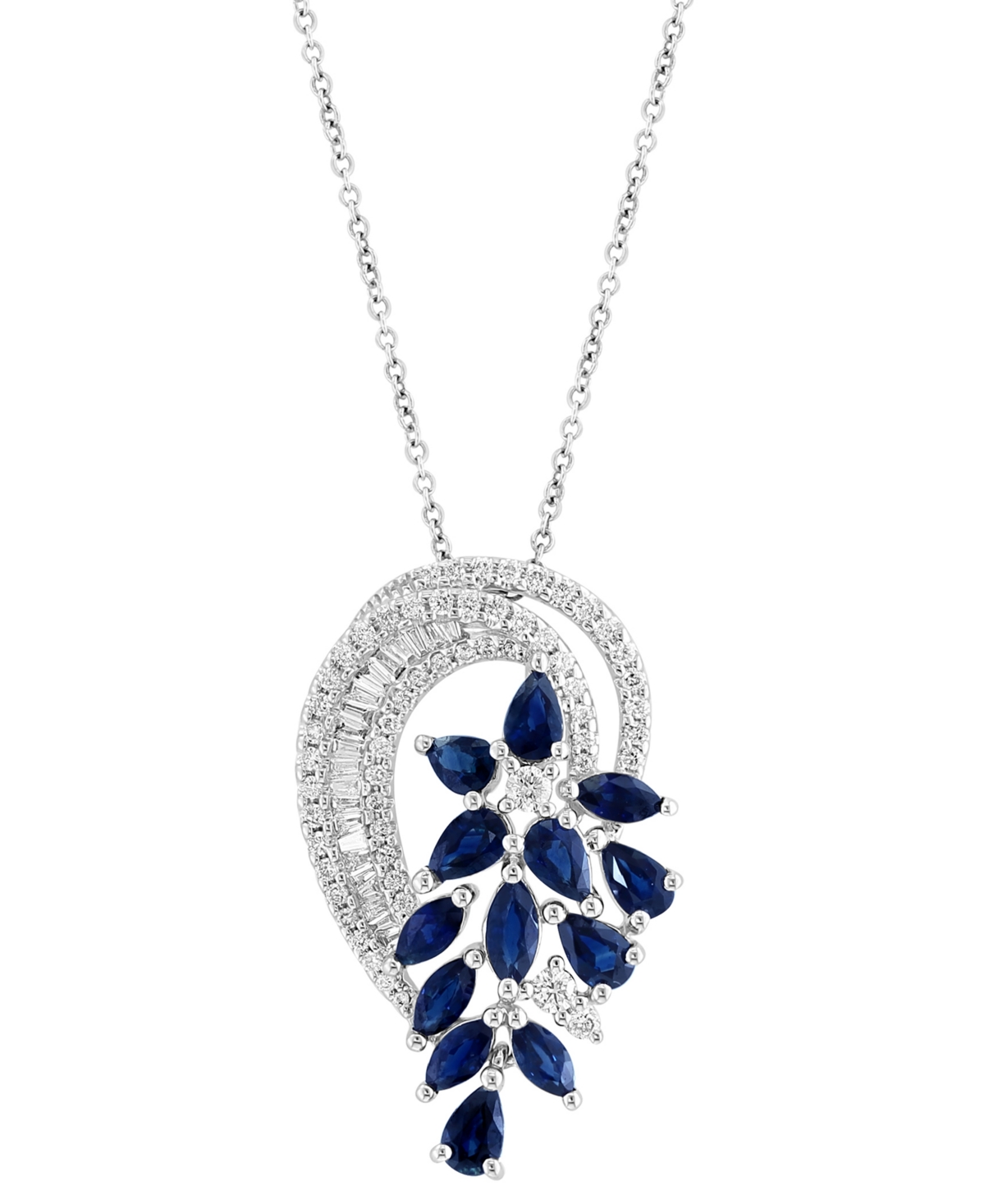Effy Collection Effy Sapphire (3-1/20 Ct. T.w.) & Diamond (3/4 Ct. T.w.) Floral Inspired 18" Pendant In 14k White Go