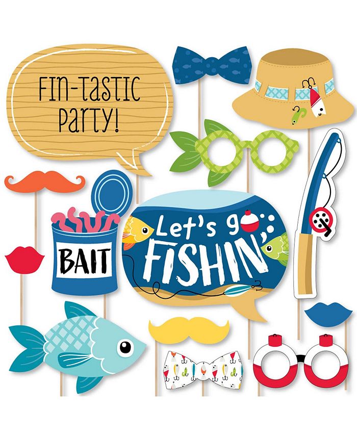 Big Dot of Happiness Let's Go Fishing - Fish Themed Birthday Party or Baby Shower Photo Booth Props Kit - 20 Count