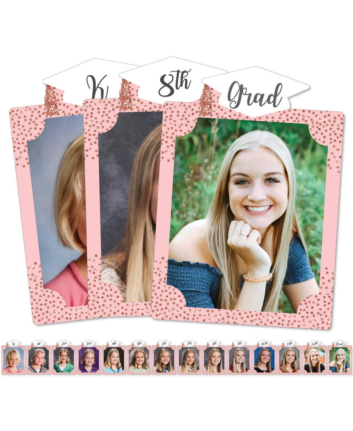 Big Dot of Happiness Rose Gold Grad - 8 x 10 inches K-12 School Photo Holder - Diy Graduation Party Decor - Picturific Display