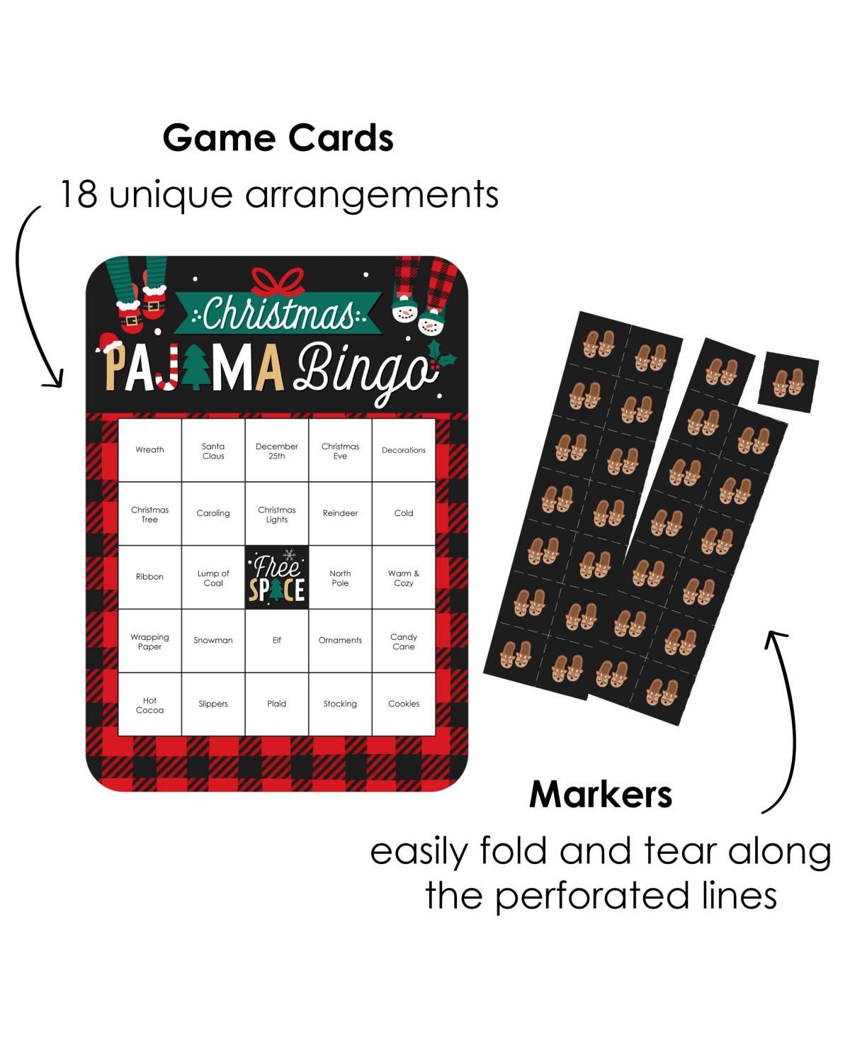 Big Dot of Happiness Christmas Pajamas - Bingo Cards and Markers - Holiday Party Bingo Game 18 Ct