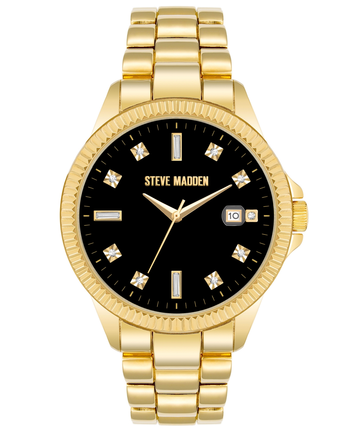 Steve Madden Women's Gold-tone Alloy Link Bracelet Watch, 41mm In Gold-tone,black