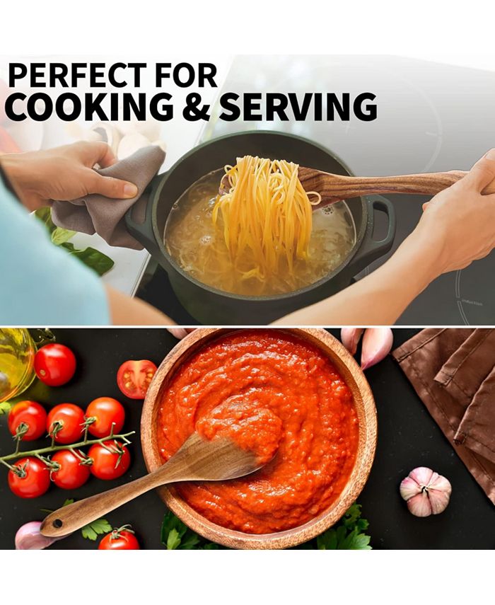 Zulay Kitchen NonScratch Teak Wooden Cooking Spoons 6 Piece Utensil