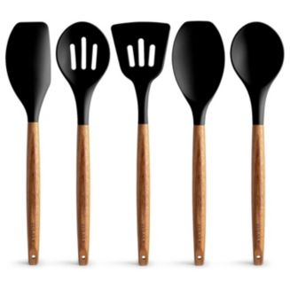 5 Piece Silicone Utensils Set with Authentic Acacia Wood Handles - Macy's