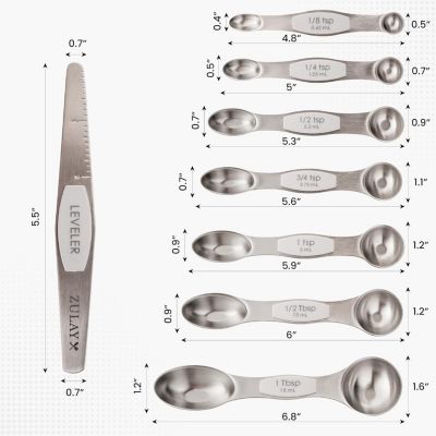 Set of 8 Stackable Magnetic Measuring Spoons with Leveler
