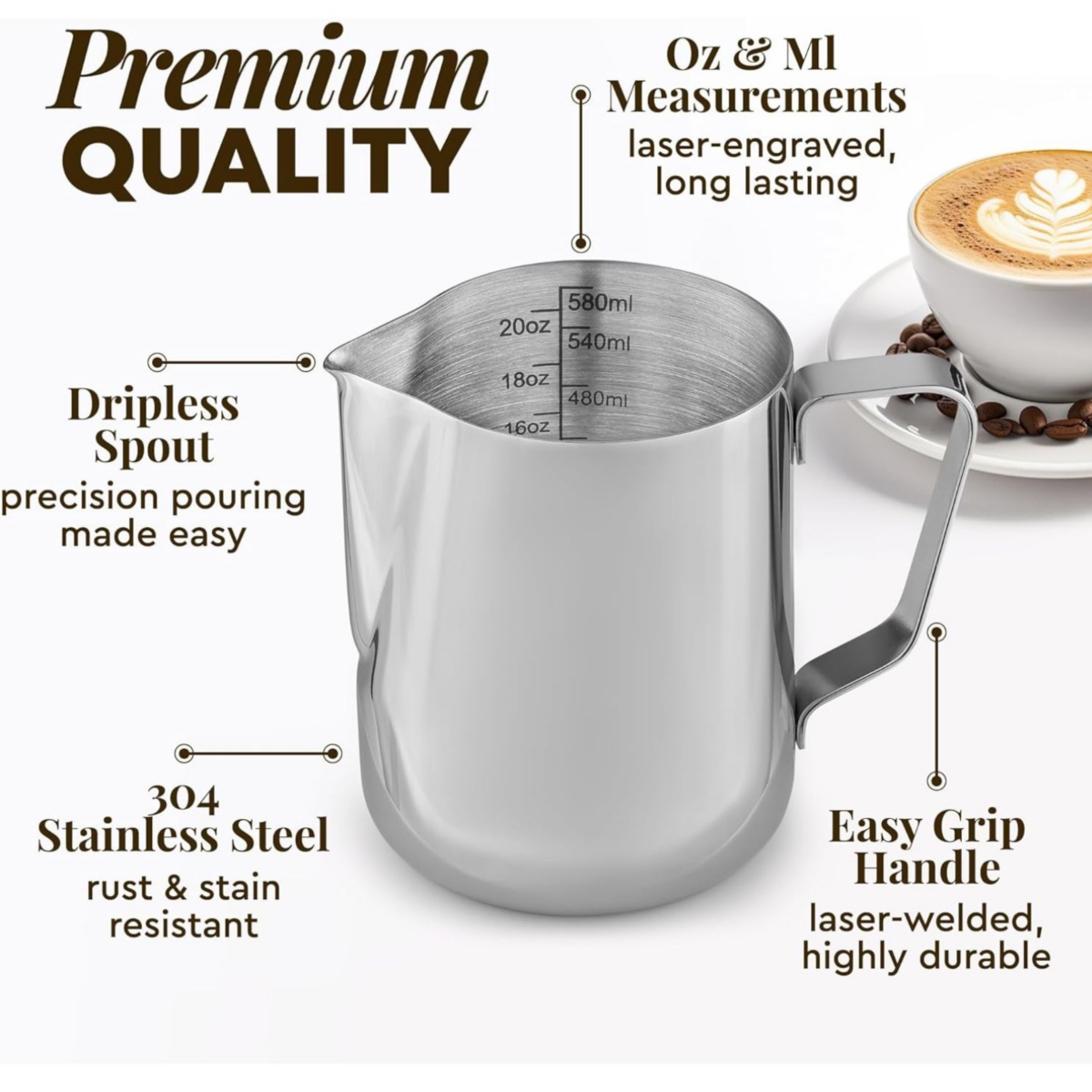 Milk Frother Cup - Stainless Steel Frothing Pitcher