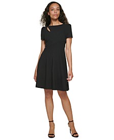 Short-Sleeve Fit & Flare Cutout Dress
