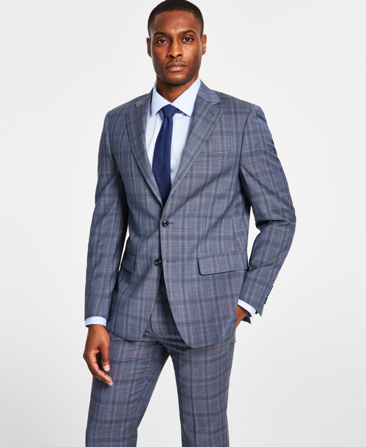 Calvin Klein Men's Slim-fit Wool Stretch Suit Jacket In Grey Blue | ModeSens