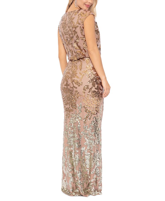 Emma Street - 1111279 Cap Sleeve Sequined Scoop Neck Sheath Gown