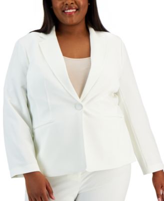 Plus Women's Notched-Lapel Blazer Pants Suit Set