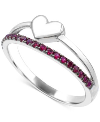 Emerald & Polished Heart Split Shank Ring (3/8 ct. t.w.) in Sterling Silver (Also in Ruby)