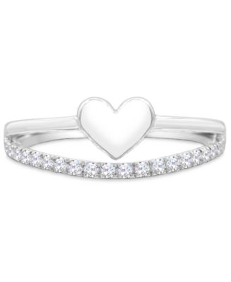 White Topaz & Polished Heart Split Shank Ring (1/4 ct. t.w.) in Sterling Silver 