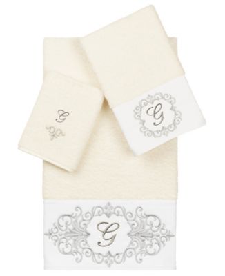 Turkish Cotton Monica Embellished Towel 3 Piece Set - Cream