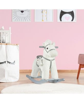 Kids Plush Ride-On Rocking Horse Toy Chair w/ Soft Plush Toy