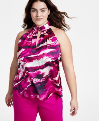 Anne Klein - Plus Size High-Neck Keyhole Sleeveless Top