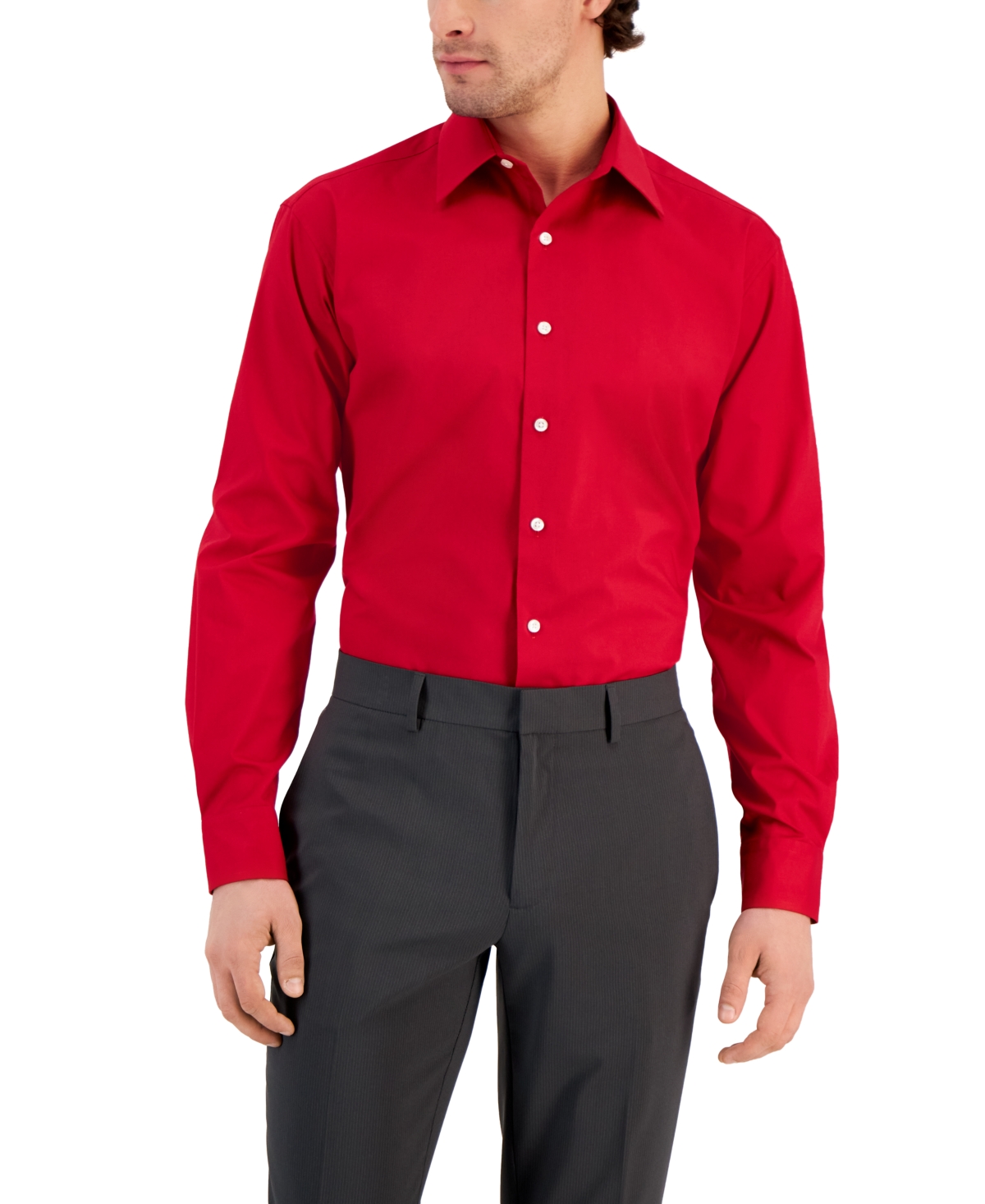 Men's Regular Fit Solid Dress Shirt, Created for Macy's - Jester Red