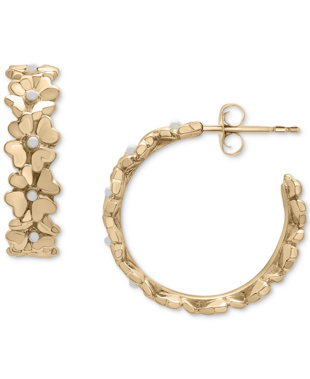 Cultured Freshwater Pearl (1-3/4mm) Heart Flower Hoop Earrings in 14k Gold-Plated Sterling Silver