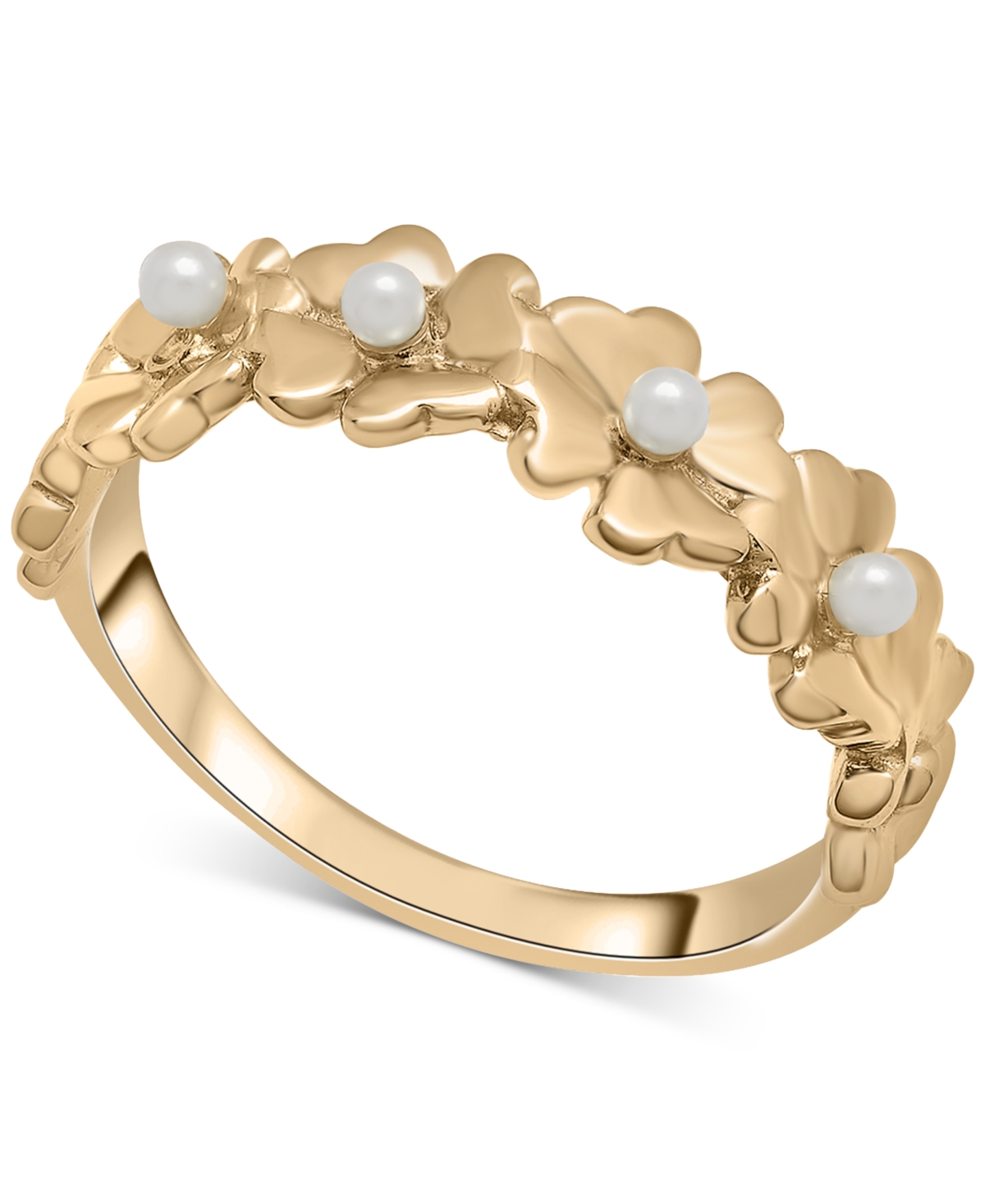 Macy's Cultured Freshwater Pearl (1-3/4mm) Heart Flower Ring In 14k Gold-plated Sterling Silver In Gold Over Sterling Silver