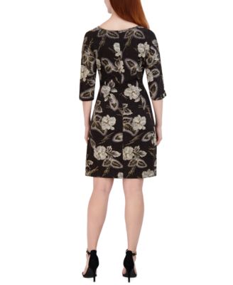 Plus Size Floral-Print Side-Knot 3/4-Sleeve Sheath Dress