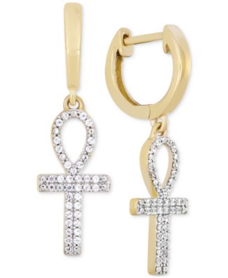 Diamond cross earrings fashion dangle mens