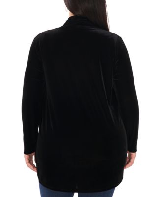 Plus Size Velvet Open-Front Long-Sleeve Cardigan