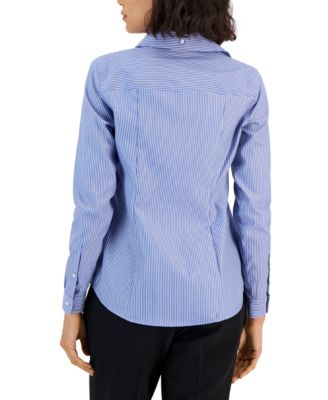 Jones New York Women's Striped Easy Care Button Up Long