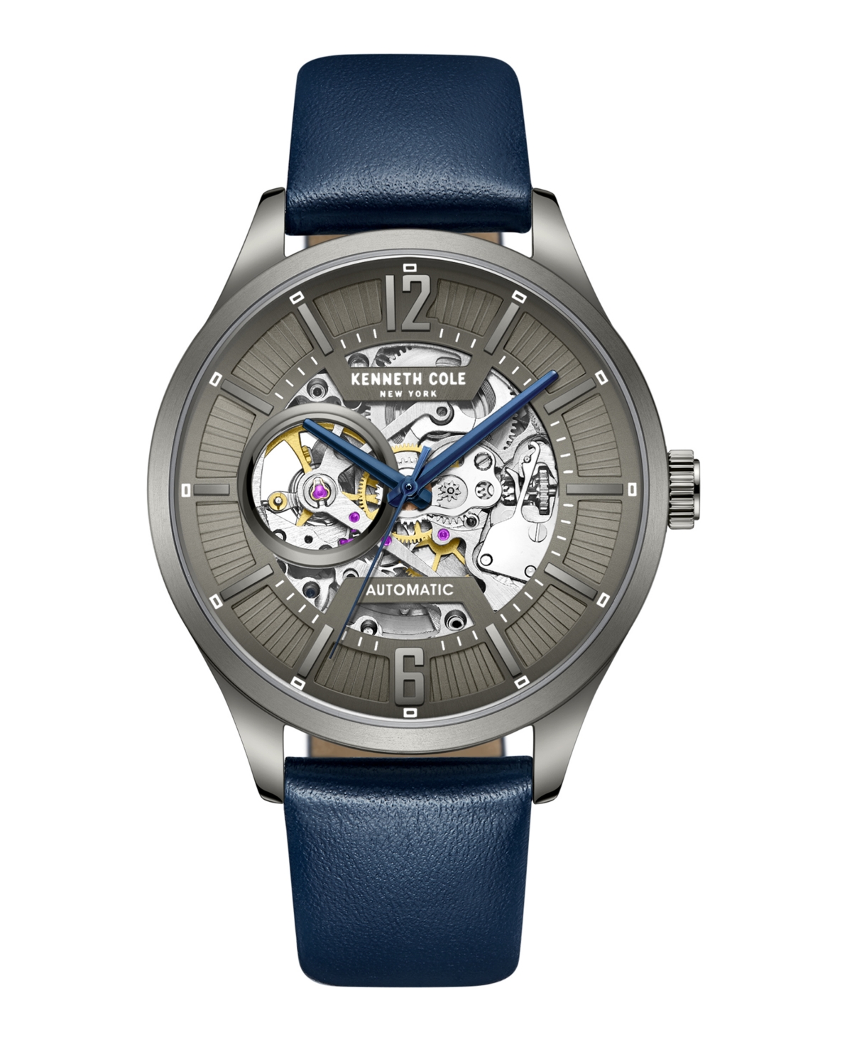 Men's Automatic Blue Genuine Leather Strap Watch 42mm - Blue