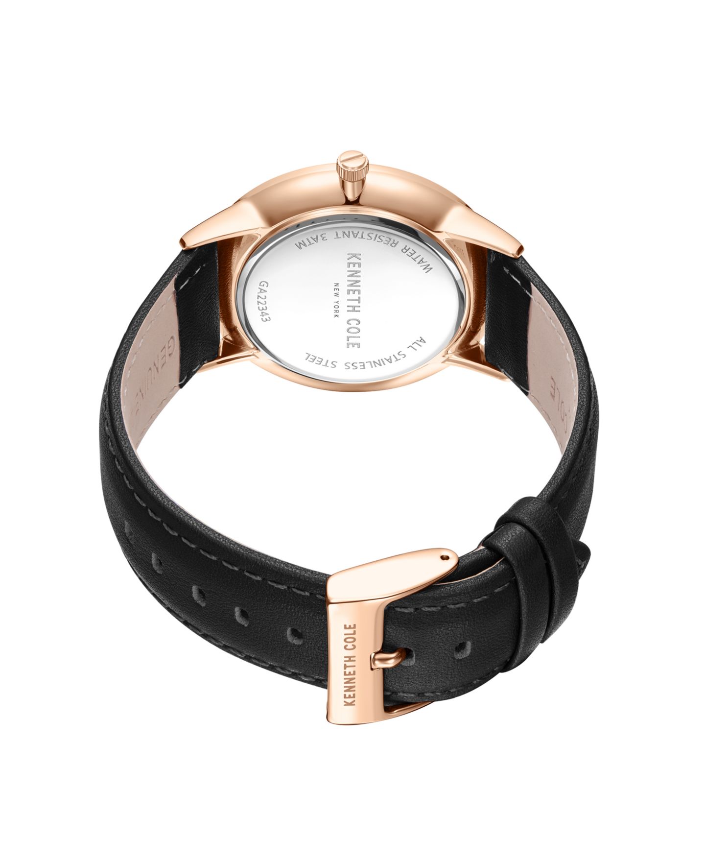Мужские часы Kenneth Cole New York Modern Classic Black Genuine Leather Strap Watch 42mm — фото 3