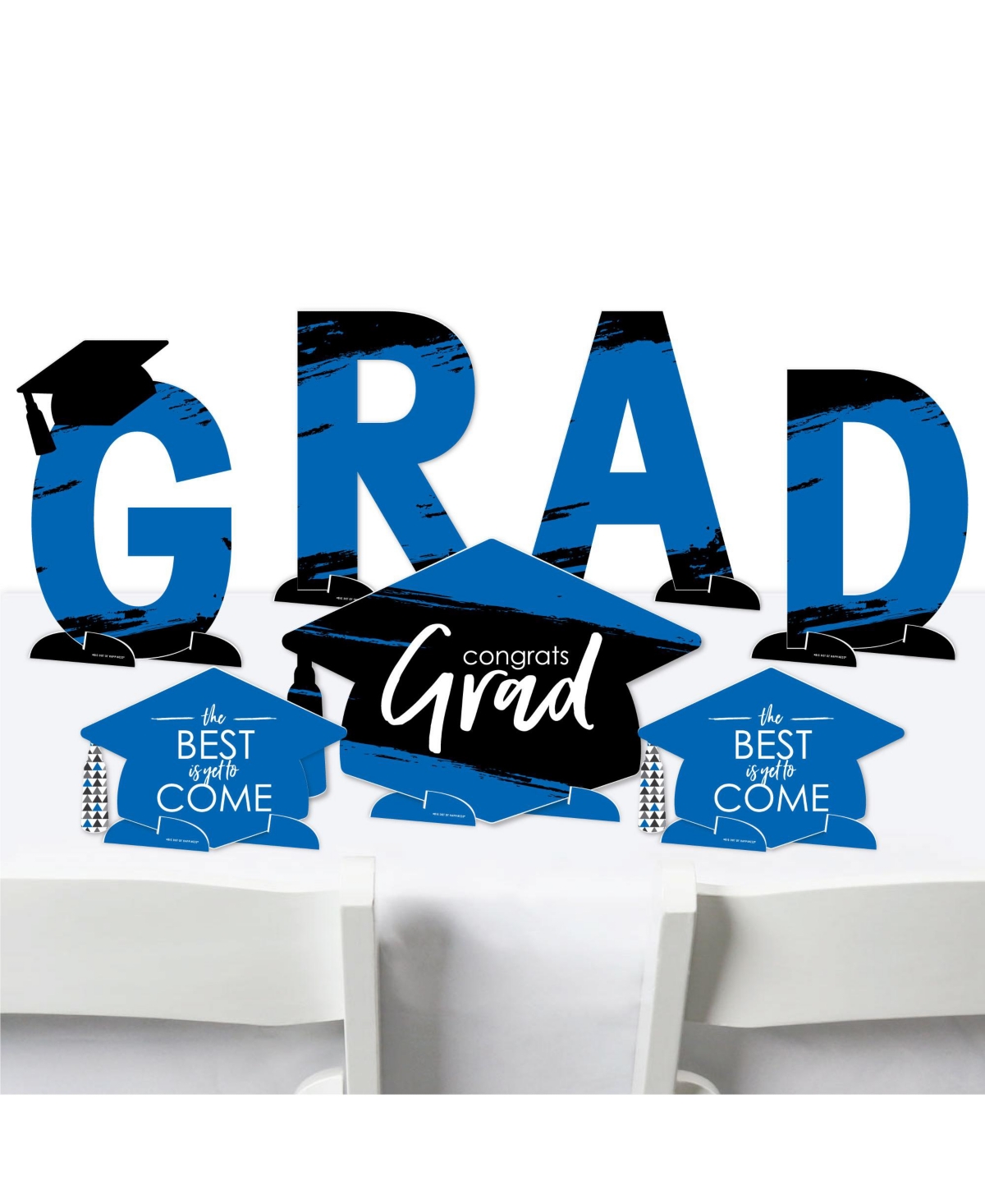 Blue Grad - Best is Yet to Come Party Centerpiece Decor Tabletop Standups - 7 Pc