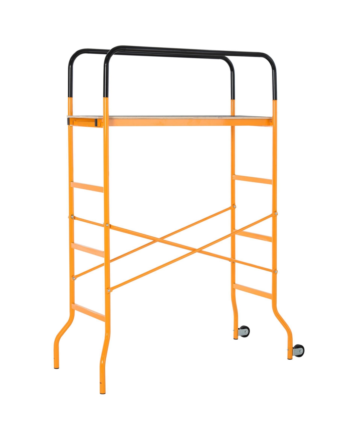 Steel Work Platform 4-Step Ladder Indoor Decoration w/2 Wheels - Black