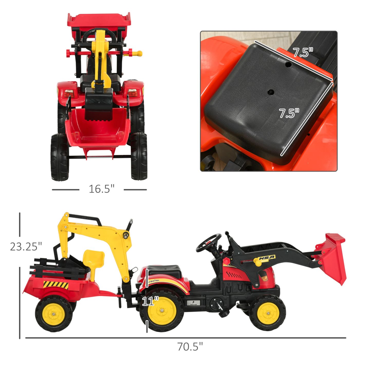 Детская игрушка Aosom Pedal Excavator Ride-On Toy, 70.5"L x 16.5"W x 23.25"H, 77 lbs Capacity, Ages 3+ — фото 3