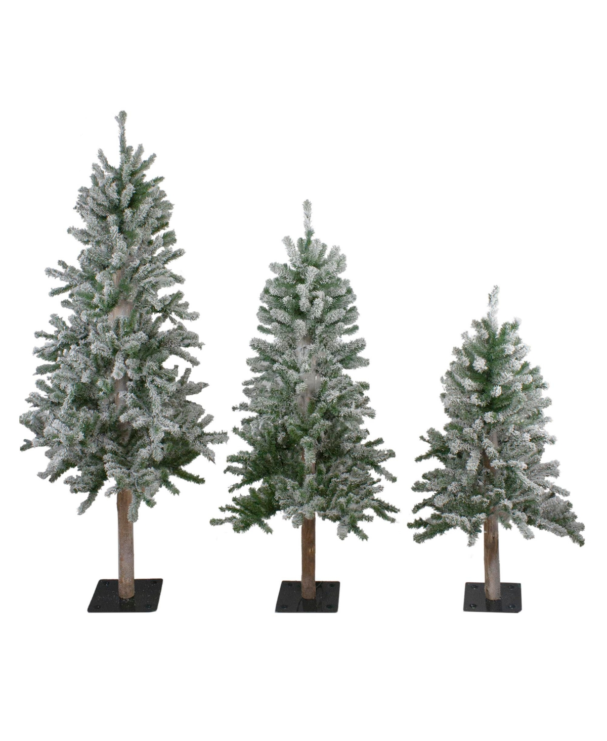 Northlight 5' Flocked Alpine Unlit Artificial Christmas Trees, Set Of 3 In Green