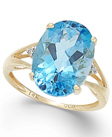 Blue Topaz (6-1/2 ct. t.w.) and Diamond Accent Oval Ring in 14k Gold (Also Available in Mystic Topaz, Amethyst, & Prasolite)