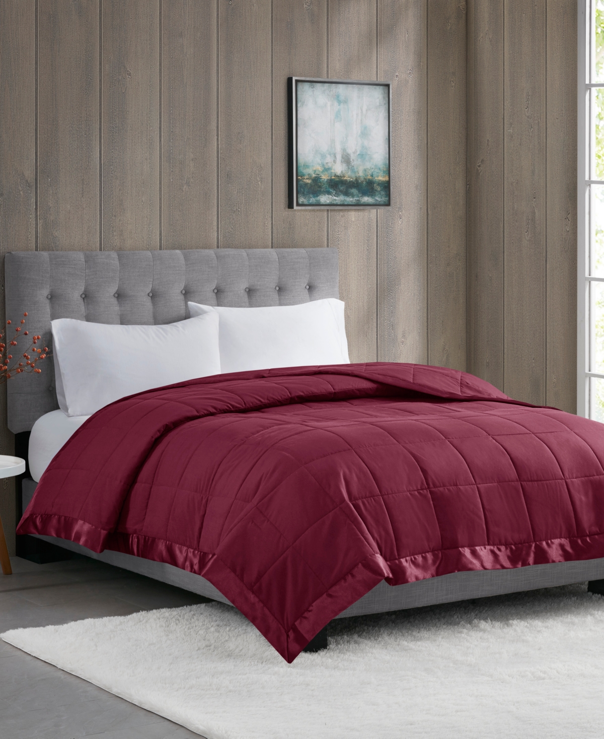Madison Park Windom Lightweight Down Alternative Satin Trim Blanket, Full/queen In Burgundy