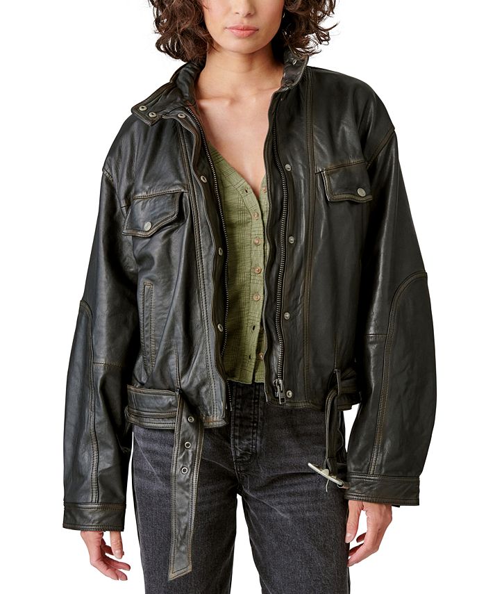 Lucky Brand Women's Leather BeltHem Biker Jacket Macy's