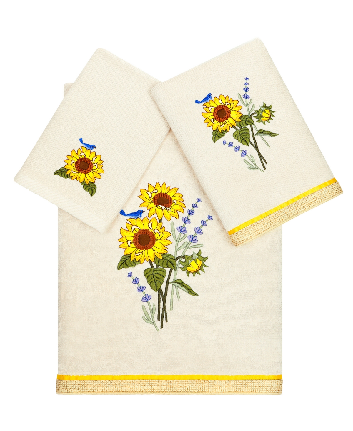 Linum Home Textiles Turkish Cotton Girasol Embellished Towel Set, 3 Piece Bedding In Beige