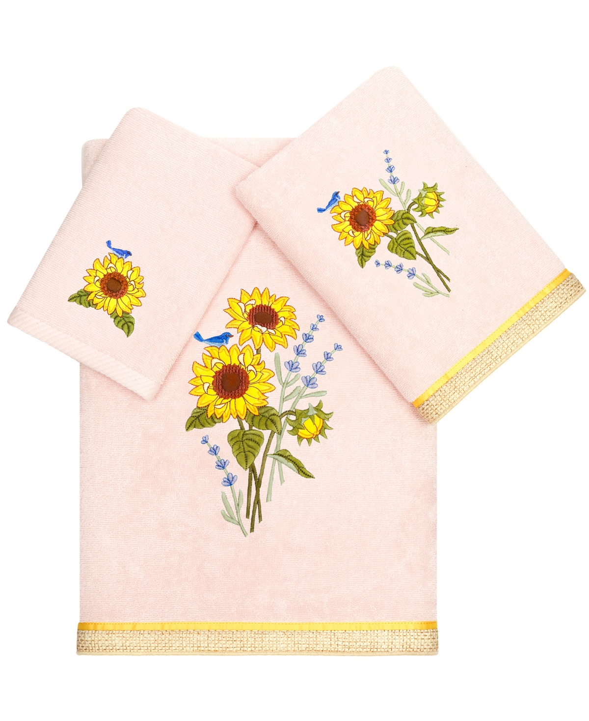 Linum Home Textiles Turkish Cotton Girasol Embellished Towel Set, 3 Piece In Blush