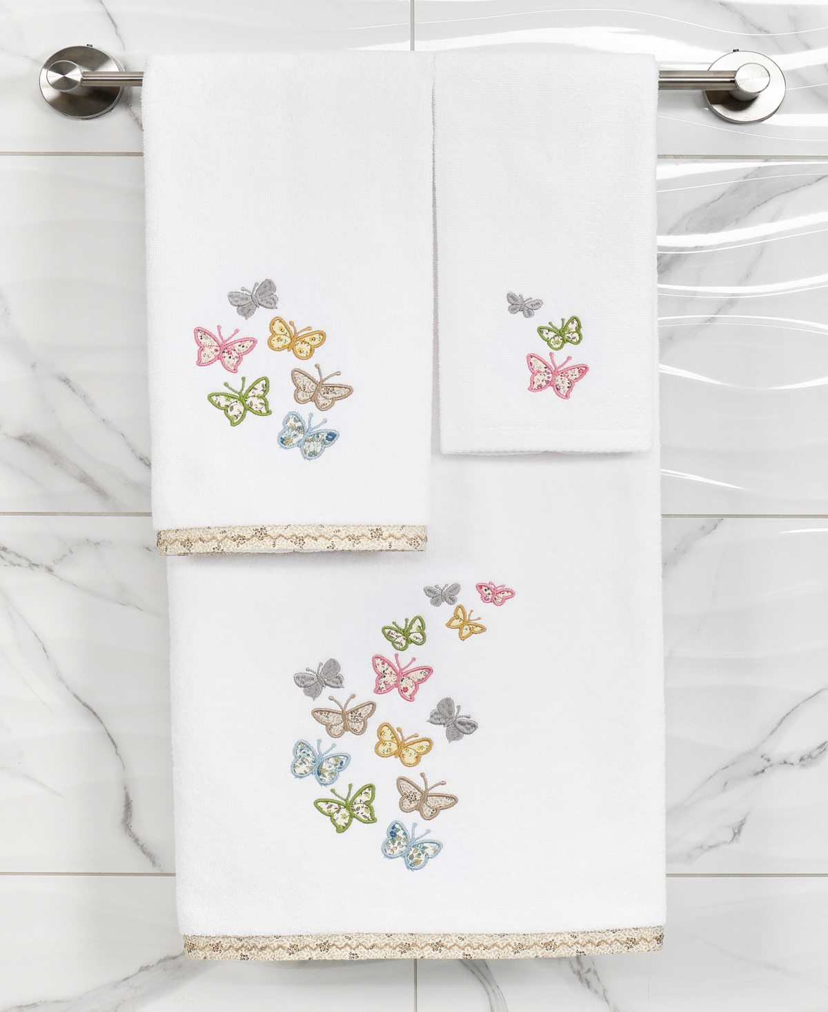 Linum Home Turkish Cotton Mariposa Embellished 2-Pc. Hand Towel Set