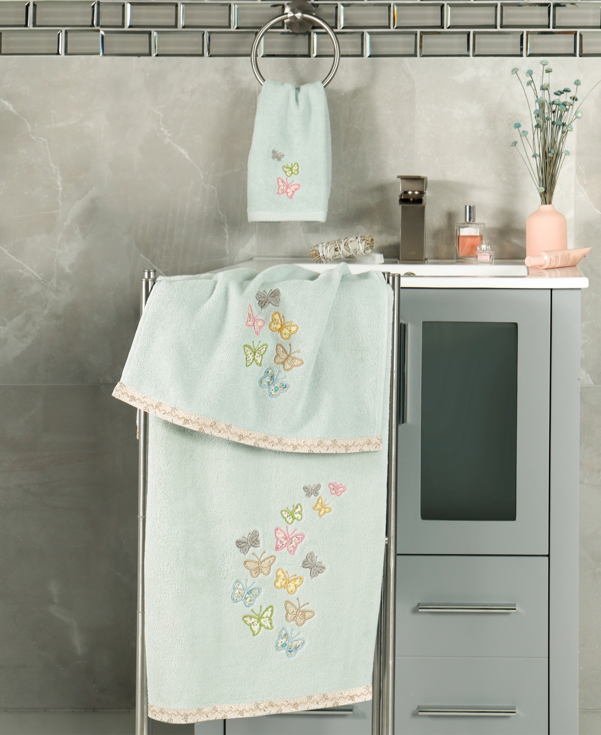 Linum Home Turkish Cotton Mariposa Embellished -Pc. Bath Towel Set
