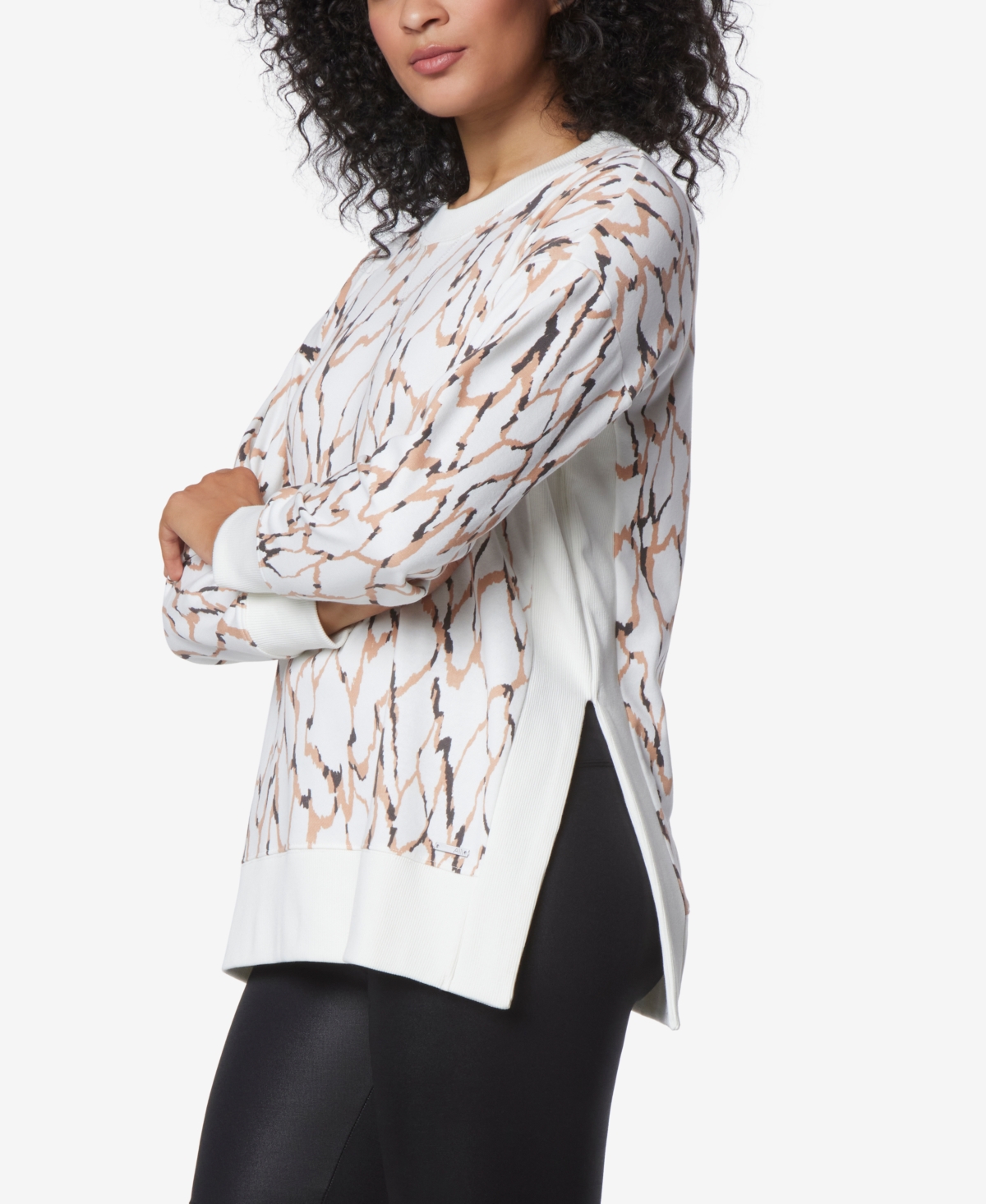 Andrew Marc Sport Women's Printed Tunic Length Pullover Top with Side Vents