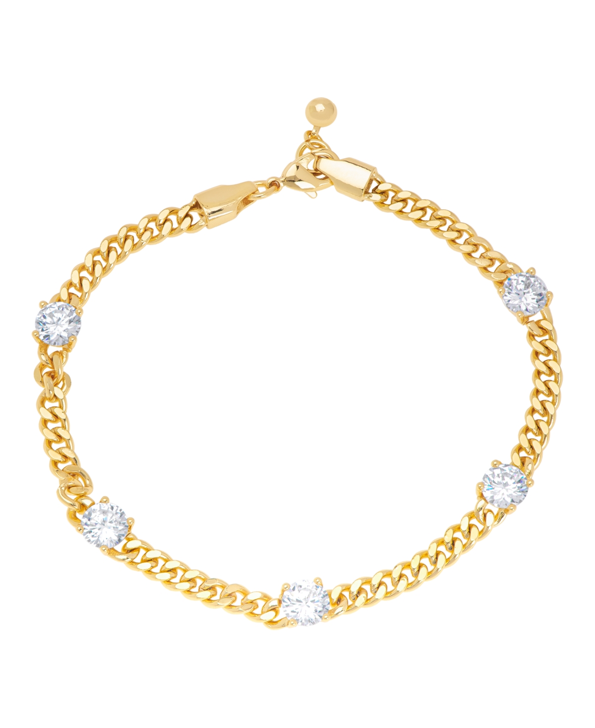 Macy's Gold Plated Cubic Zirconia Cuban Link Bracelet In Gold-plated