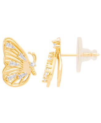Gold Plated Cubic Zirconia Butterfly Stud Earrings
