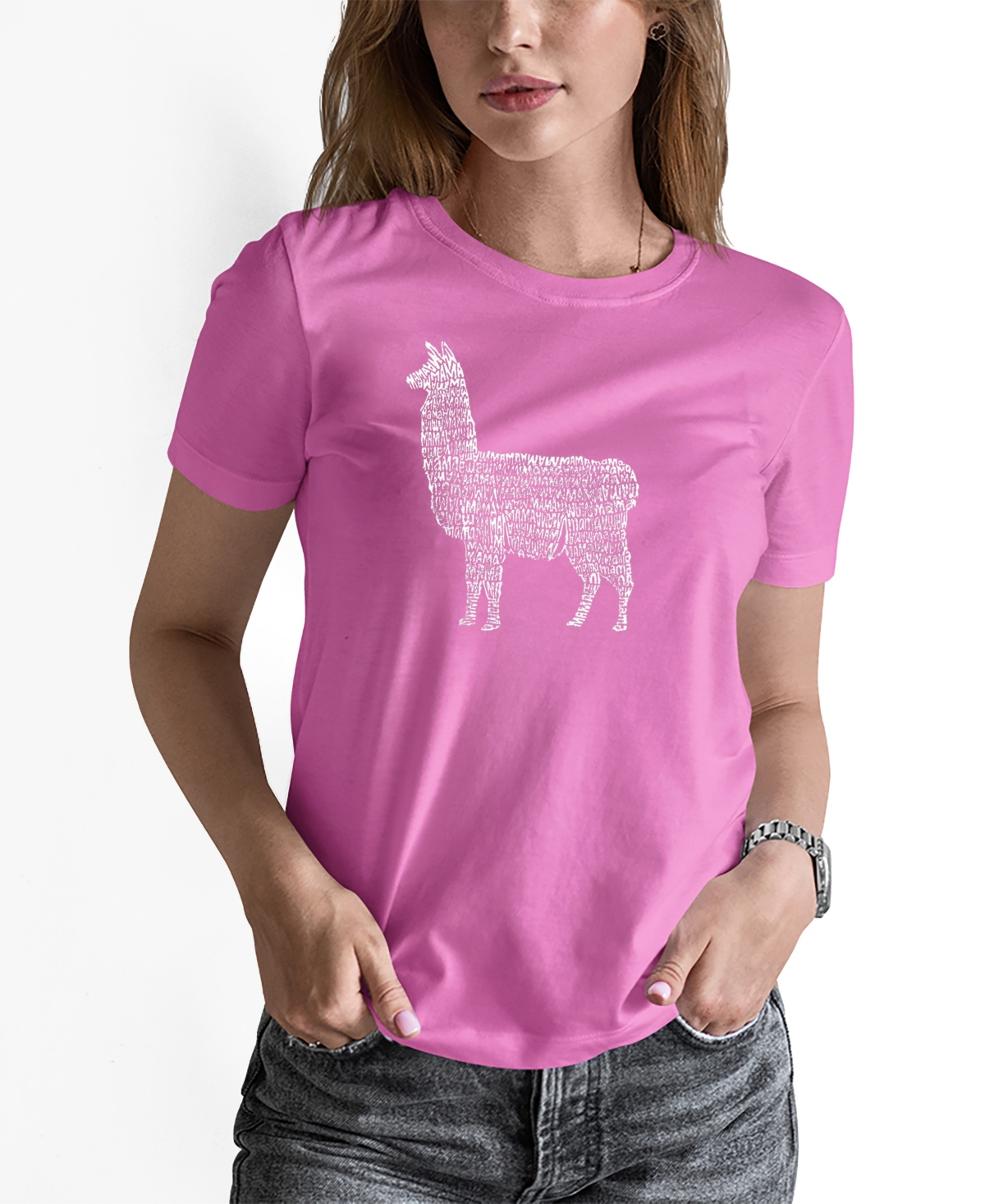 Women's Llama Mama Word Art T-shirt - Pink