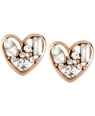 Betsey Johnson - Rose Gold-Tone Crystal Heart Stud Earrings