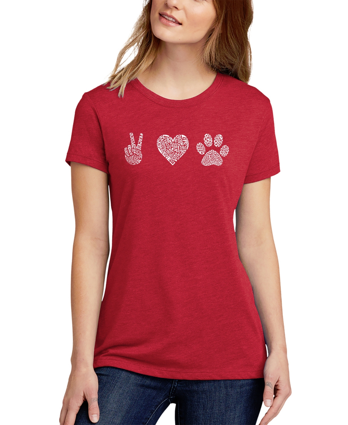 La Pop Art Women's Premium Blend Peace Love Dogs Word Art T-shirt