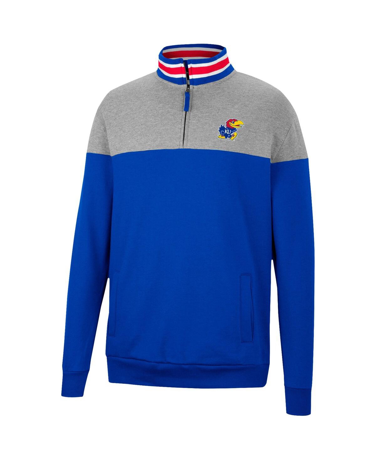 Shop Colosseum Men's  Heathered Gray And Royal Kansas Jayhawks Be The Ball Quarter-zip Top In Heathered Gray,royal